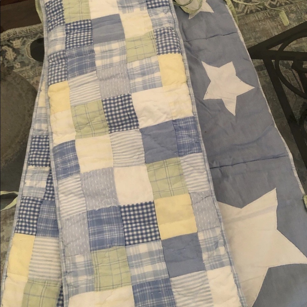 Pottery Barn Kids Plaid Crib Bedding Pads Blues Yellow Boy/Girl